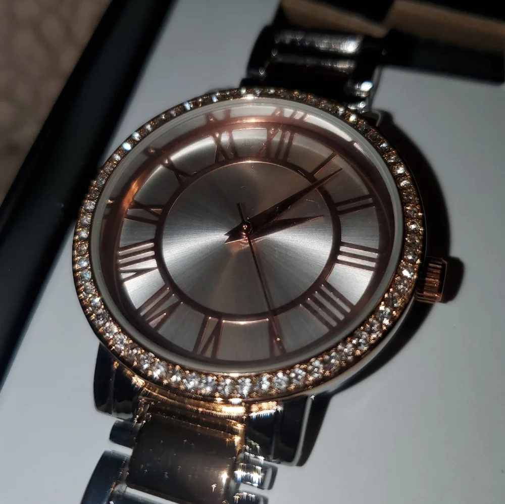 5 for $25 | NIB Two-Tone Plated Glitz/Pave Stone Casual Watch - Picture 3 of 10
